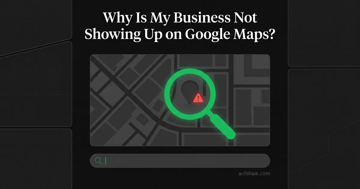 Empty Google Maps search results on a phone screen with a confused business owner in the background