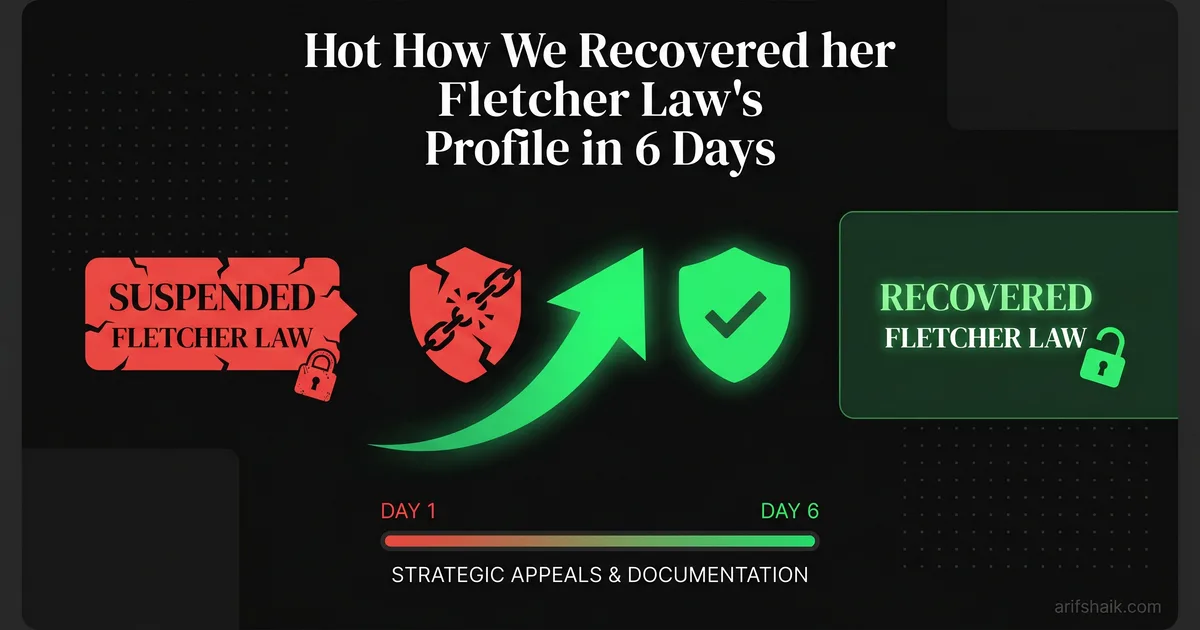 Fletcher Law firm Google Business Profile recovery case study — law office exterior reinstated in 6 days after suspension