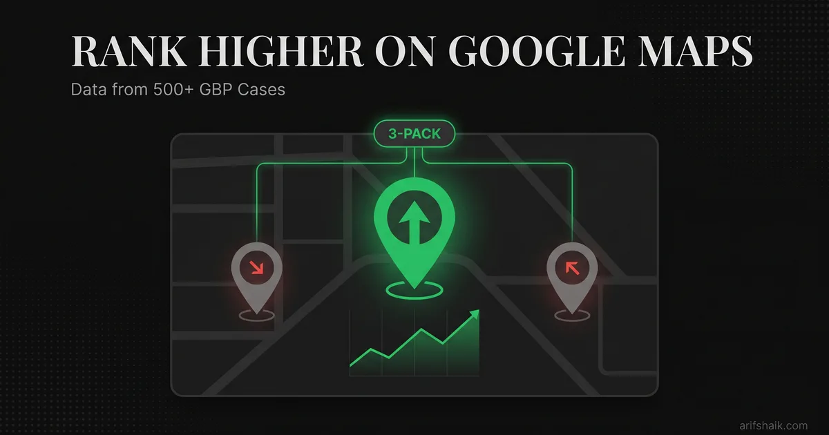 Google Maps interface showing a business listing climbing from page two into the coveted local 3-pack